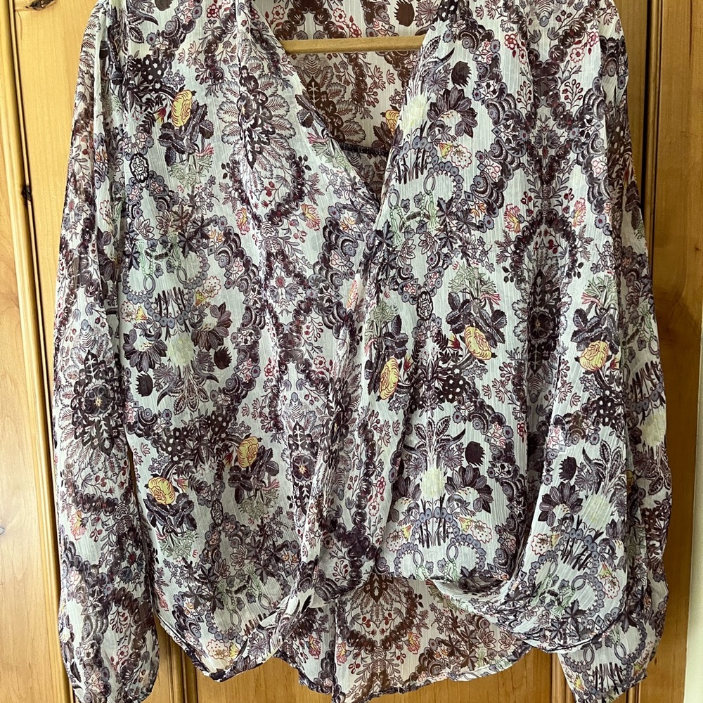 Sheer, William B Hilow, V-neck wrap blouse